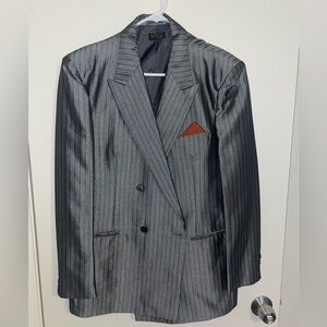 Men's Gray Striped Suit - 4 pcs Vintage Winston
